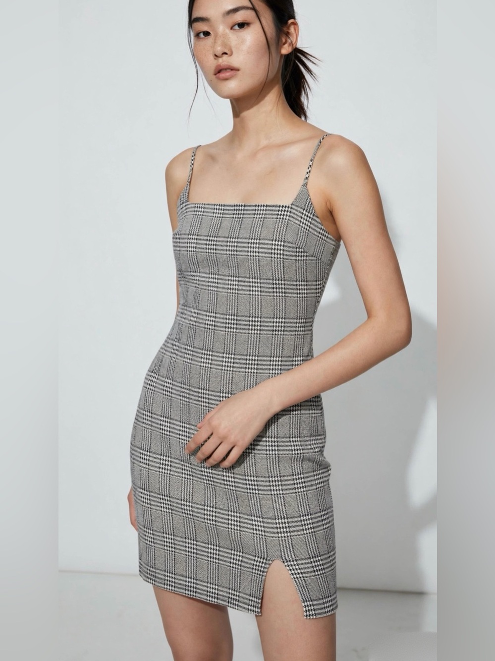 Papaya Plaid Spaghetti-Strap Mini Dress - Black & White